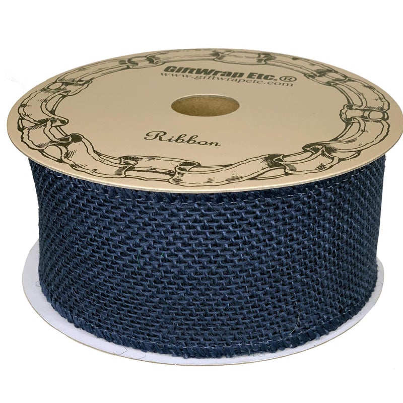 GiftWrap Etc. Navy Blue Fabric Burlap Ribbon - 2 1/2" x 10 Yards, Wired Edge, Christmas Tree Decoration, Police Support, Rustic Wedding Decor, Wreath, Patriotic, Gift Wrapping - Image 2